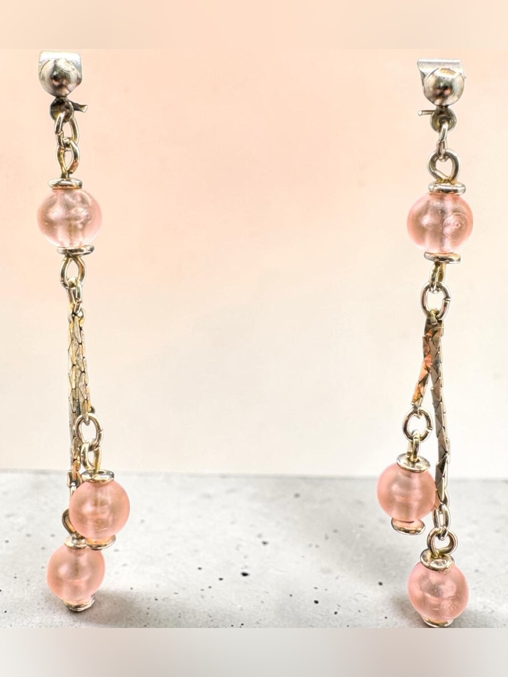 Delicate Pink Glass Bead Drop Earrings - SKU L